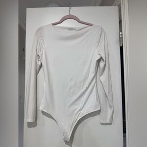 Abercrombie & Fitch Cream Long Sleeve Bodysuit